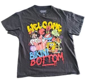 SpongeBob SquarePants Youth Large Black Graphic T-Shirt Welcome to Bikini Bottom